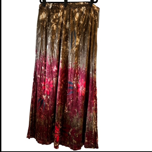 Capistrano Essentials Boho Tie Dye Floral Maxi Skirt Brown/Wine Burgundy 3X - Picture 3 of 10